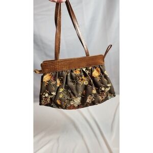 Christiana Vintage 90s Boho Floral Embroidered Sequin Brown Croc Shoulder Bag